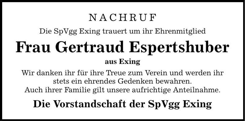 Traueranzeige Gertraud Espertshuber