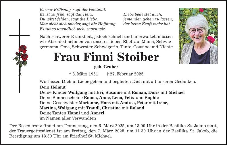 Traueranzeige Finni Stoiber
