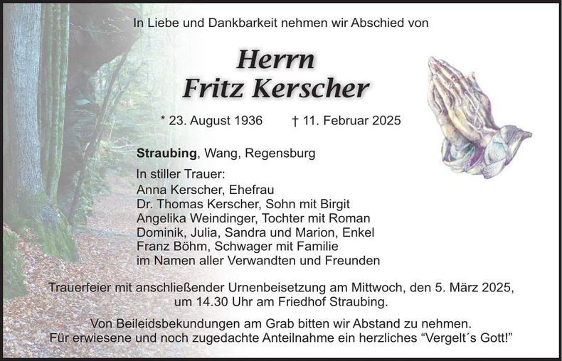 Traueranzeige Fritz Kerscher