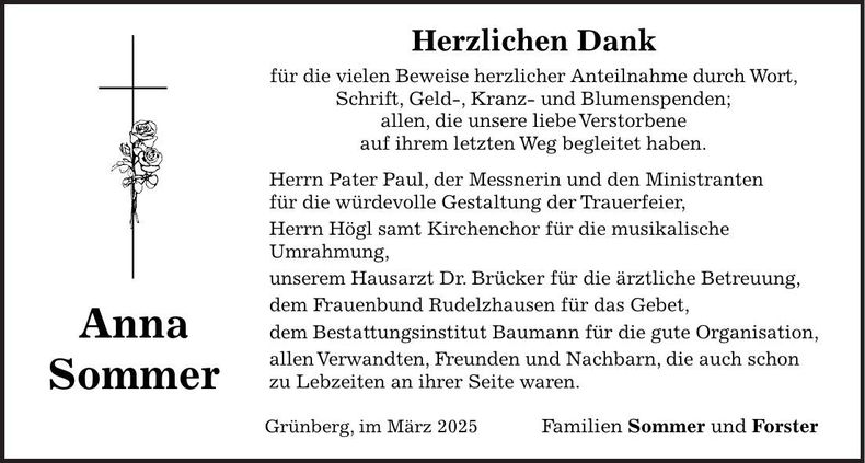 Traueranzeige Anna Sommer