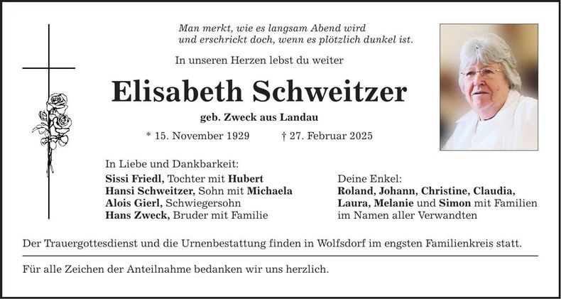Traueranzeige Elisabeth Schweitzer