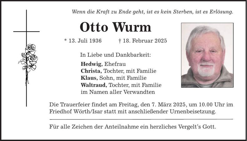 Traueranzeige Otto Wurm