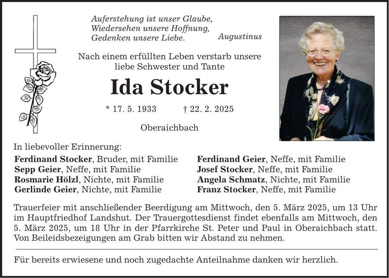 Traueranzeige Ida Stocker