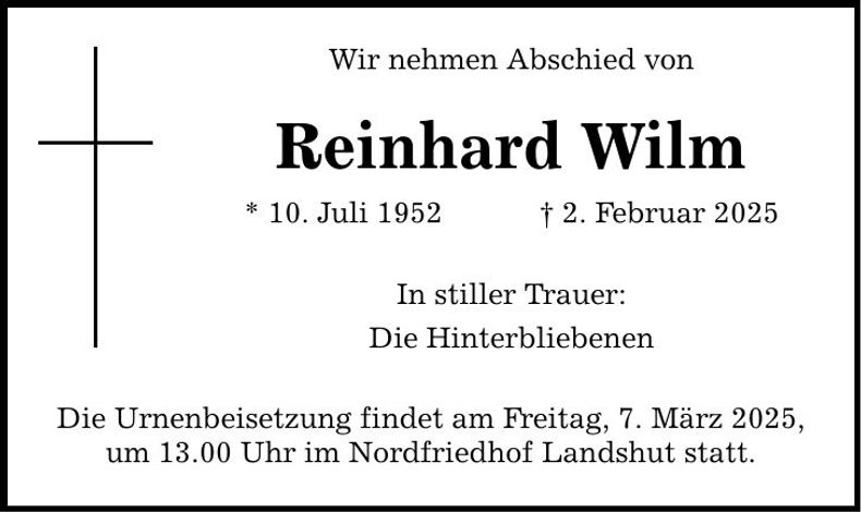 Traueranzeige Reinhard Wilm