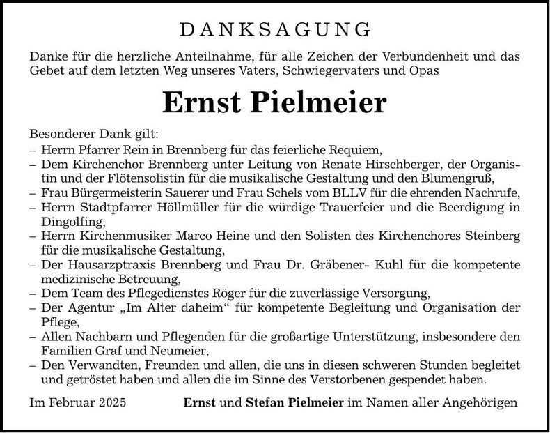 Traueranzeige Ernst Pielmeier