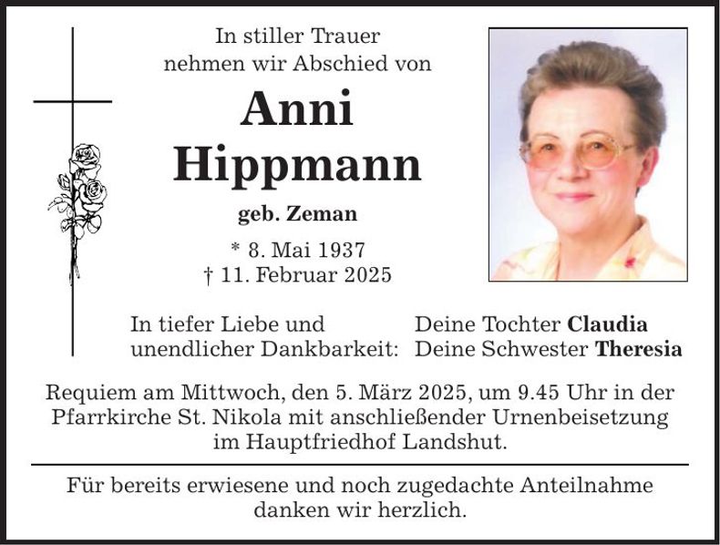 Traueranzeige Anni Hippmann
