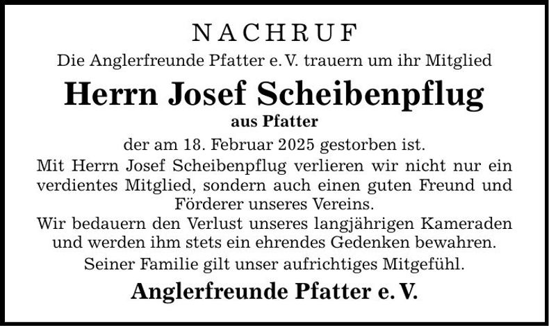 Traueranzeige Josef Scheibenpflug