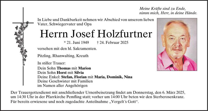 Traueranzeige Josef Holzfurtner