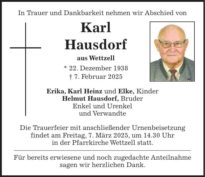 Traueranzeige Karl Hausdorf
