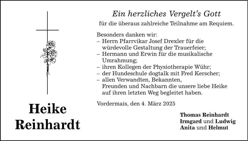 Traueranzeige Heike Reinhardt