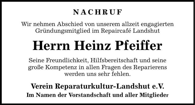 Traueranzeige Heinz Pfeiffer