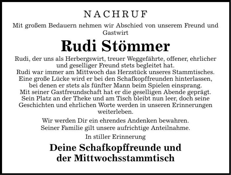 Traueranzeige Rudi Stömmer