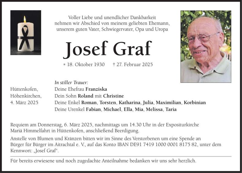 Traueranzeige Josef Graf