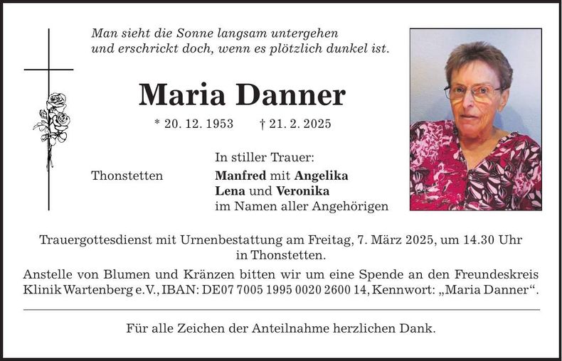 Traueranzeige Maria Danner