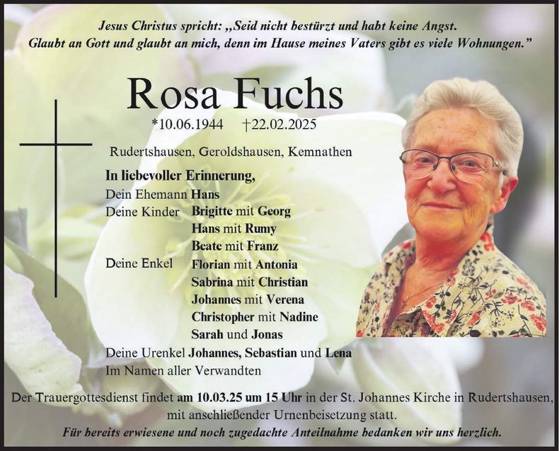 Traueranzeige Rosa Fuchs