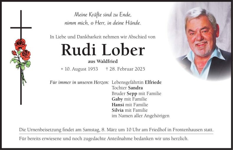 Traueranzeige Rudi Lober