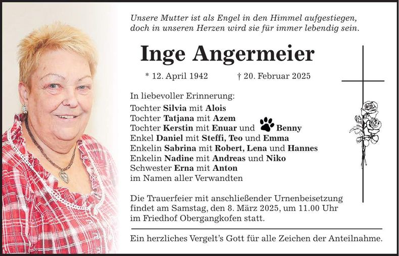 Traueranzeige Inge Angermeier