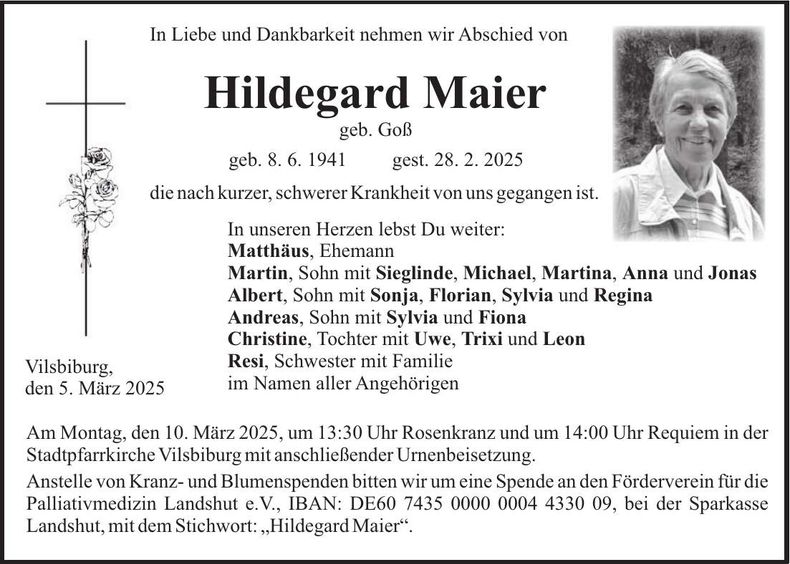 Traueranzeige Hildegard Maier