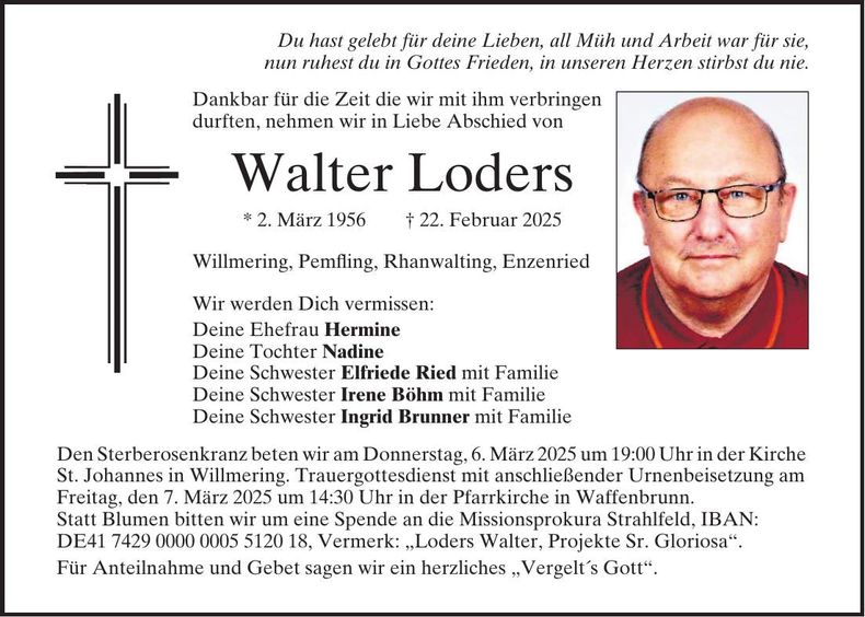 Traueranzeige Walter Loders