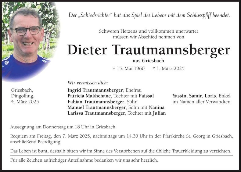 Traueranzeige Dieter Trautmannsberger