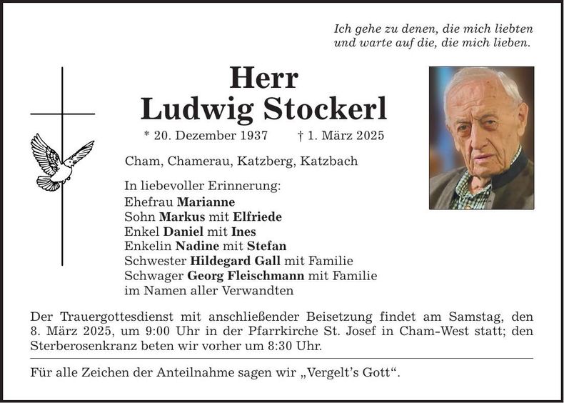 Traueranzeige Ludwig Stockerl