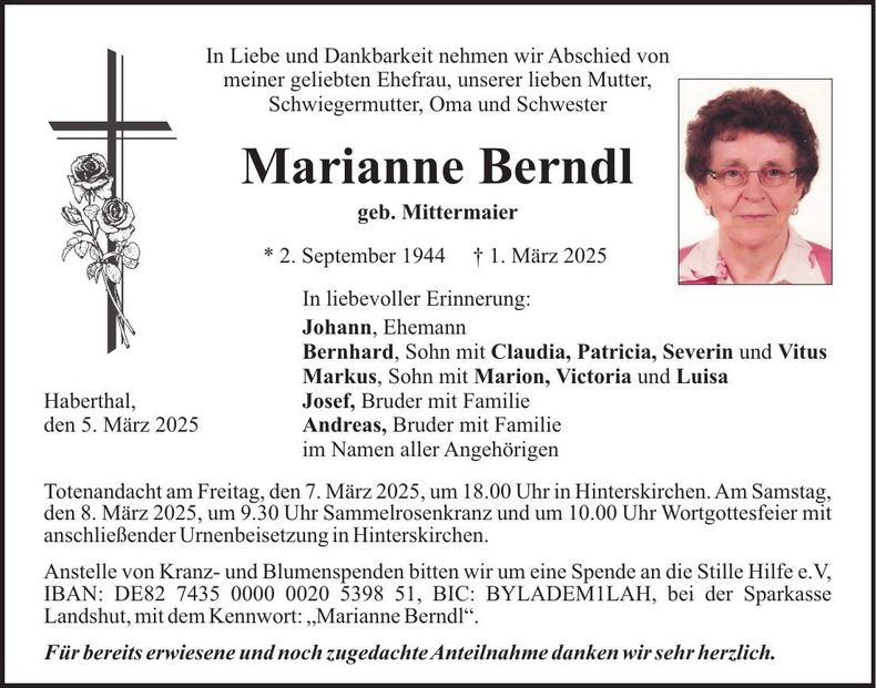 Traueranzeige Marianne Berndl
