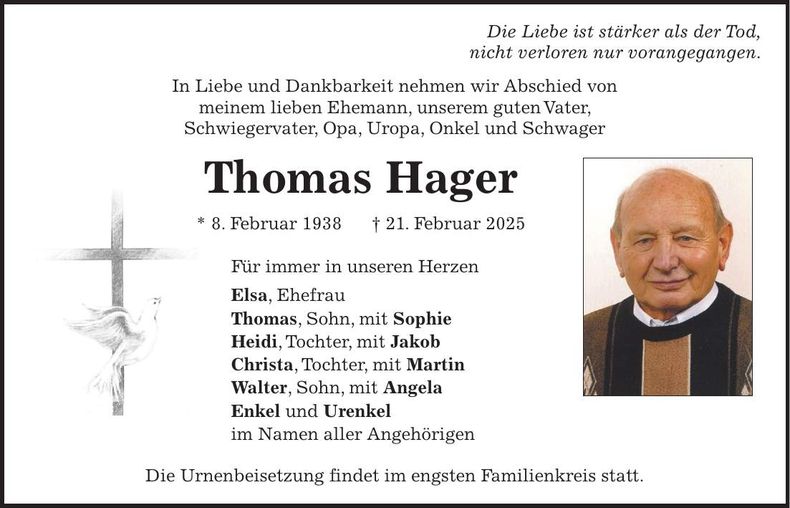 Traueranzeige Thomas Hager
