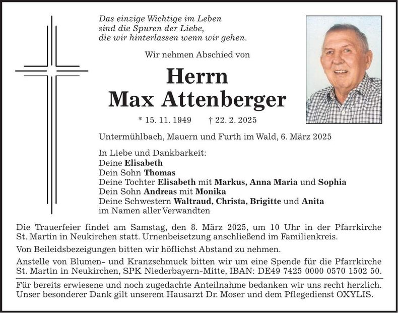 Traueranzeige Max Max Attenberger