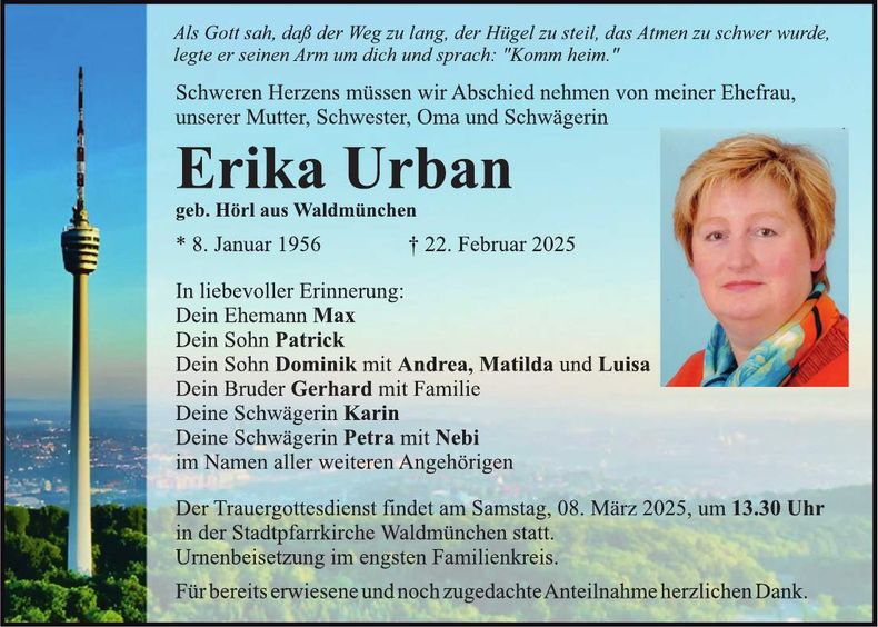Traueranzeige Erika Urban
