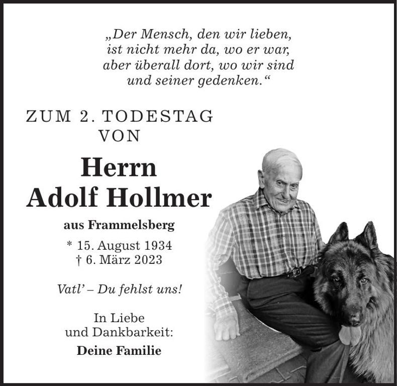 Traueranzeige Adolf Hollmer