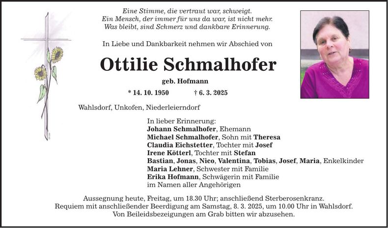 Traueranzeige Ottilie Schmalhofer