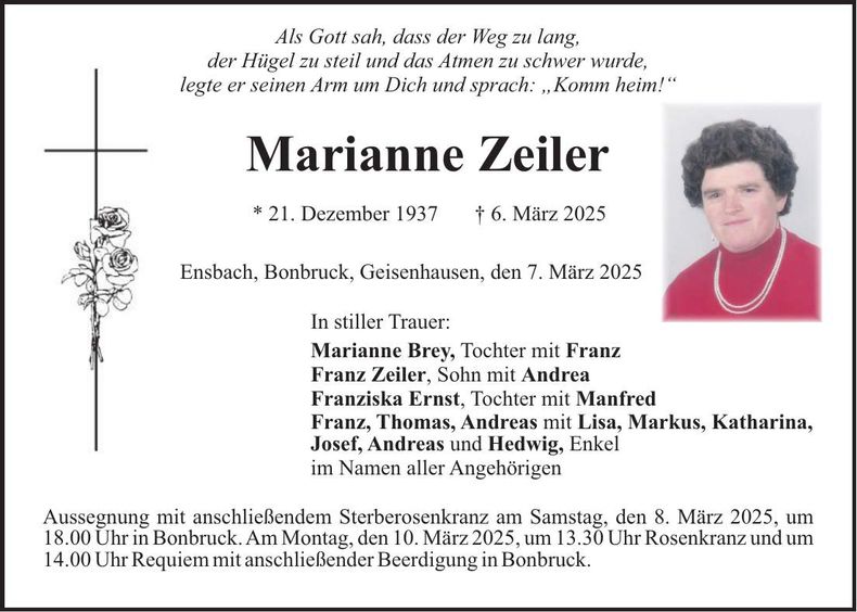 Traueranzeige Marianne Zeiler