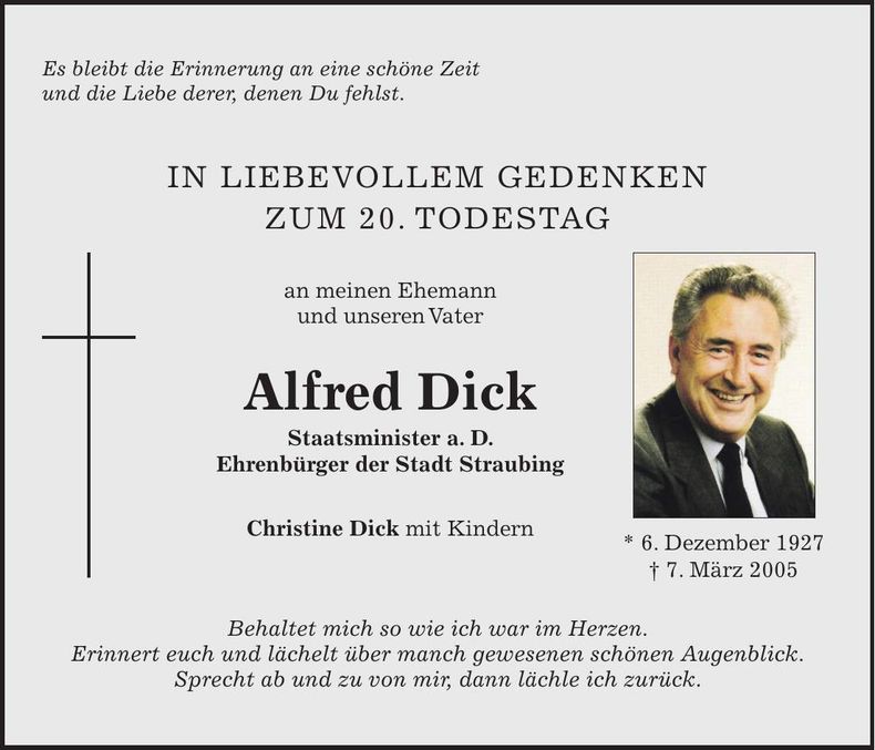 Traueranzeige Alfred Dick