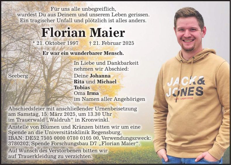 Traueranzeige Florian Maier