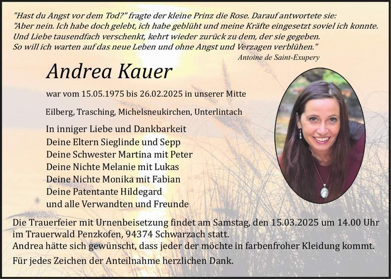 Traueranzeige Andrea Kauer