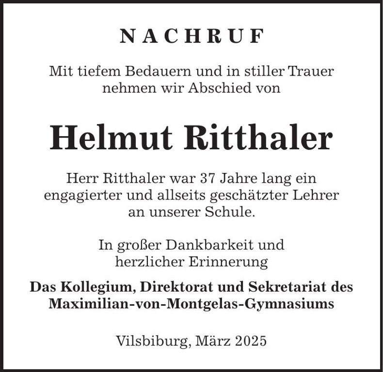Traueranzeige Gerhard Ritthale
