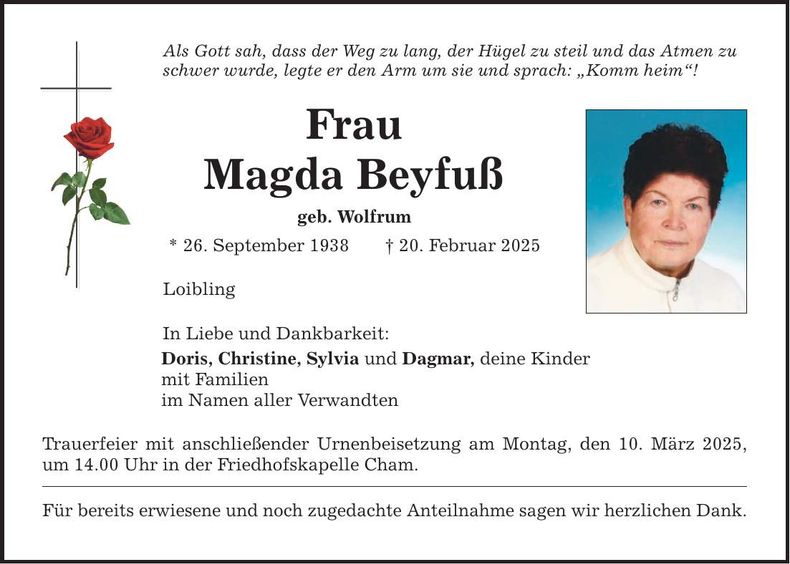 Traueranzeige Magda Beyfuß