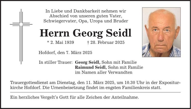 Traueranzeige Georg Seidl
