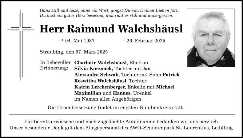 Traueranzeige Raimund Walchshäusl