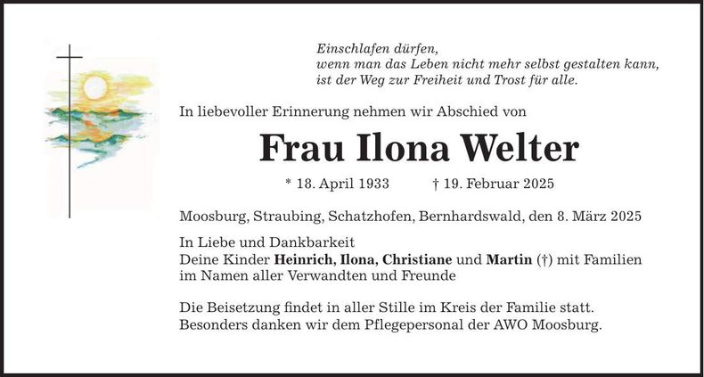 Traueranzeige Ilona Welter
