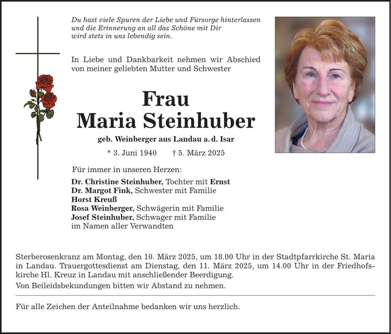 Traueranzeige Maria Steinhuber