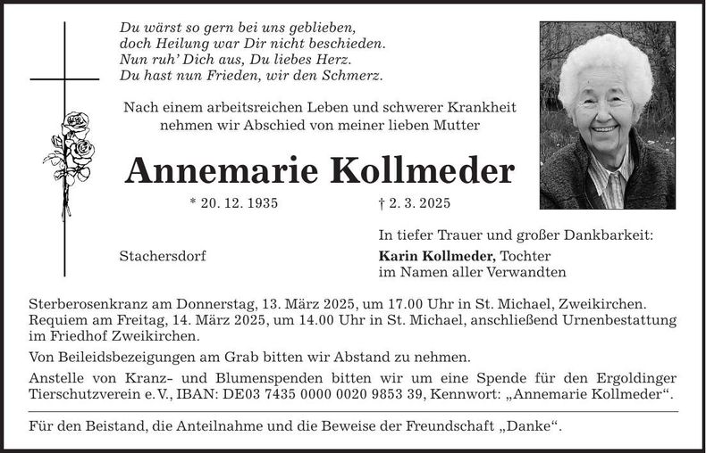 Traueranzeige Annemarie Kollmeder
