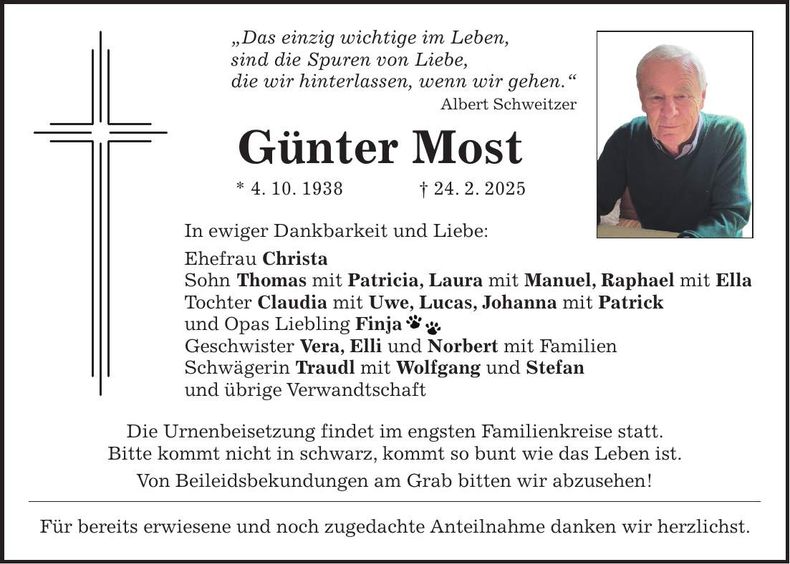 Traueranzeige Günter Most