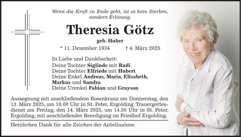 Traueranzeige Theresia Götz