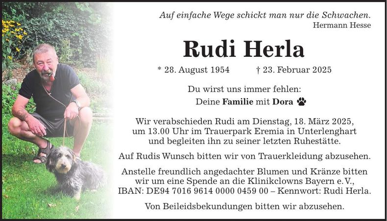 Traueranzeige Rudolf Herla