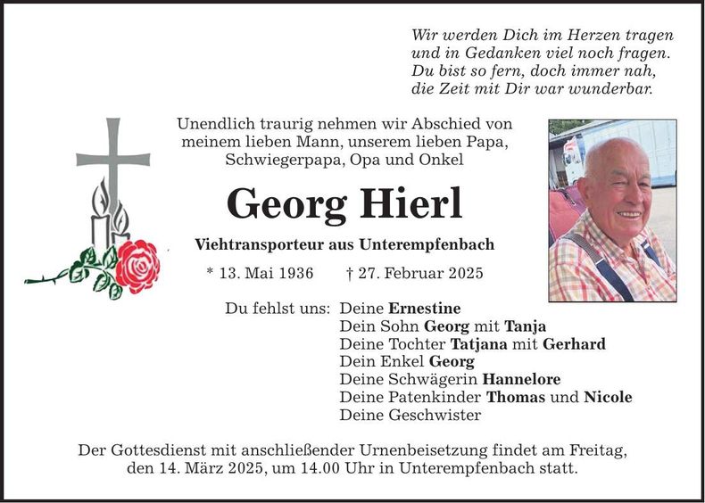 Traueranzeige Georg Hierl