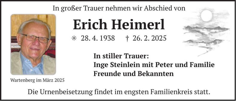 Traueranzeige Erich Heimerl