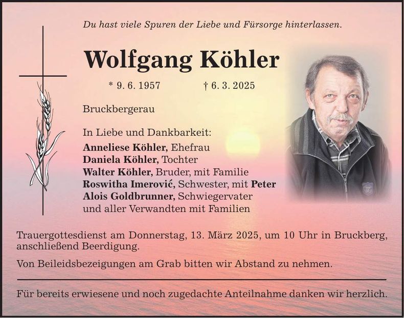 Traueranzeige Wolfgang Köhler