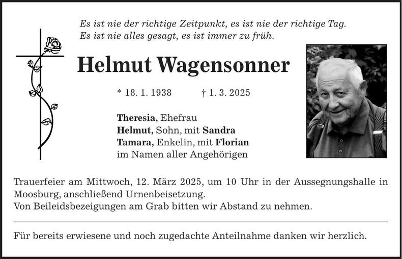 Traueranzeige Helmut Wagensonner