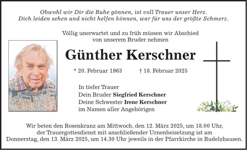 Traueranzeige Günther Kerschner